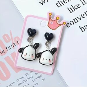 Sanrio Pachocco Shaped Black Heart Licensed Dangle Earrings